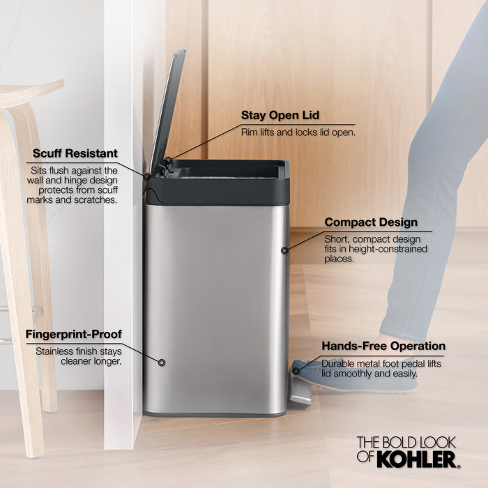 Kohler 8Gallon Compact Stainless Steel Step Trash Can & Reviews Wayfair